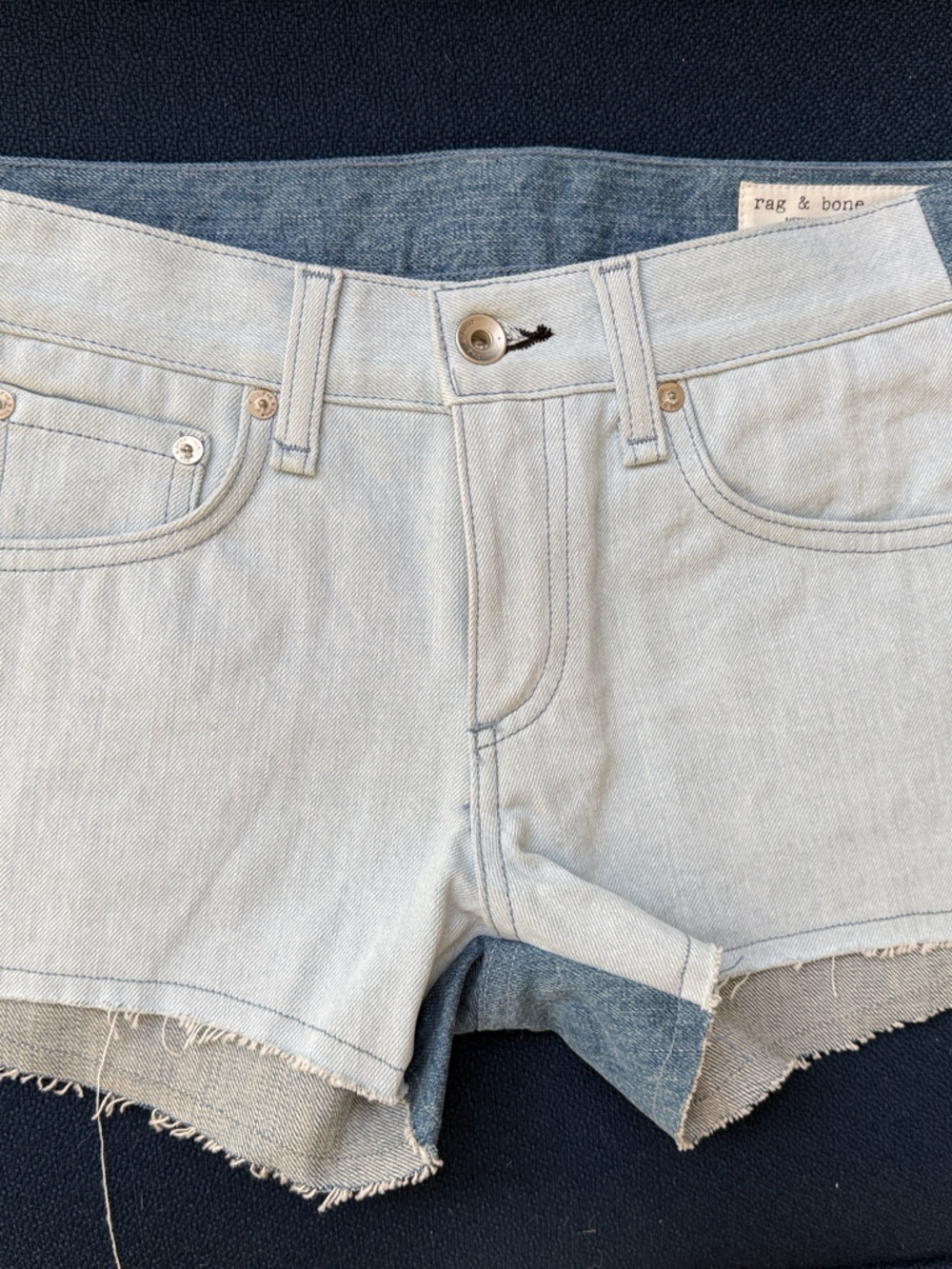 rag & bone Two-Tone Jean Shorts - Light Blue and Dark Blue